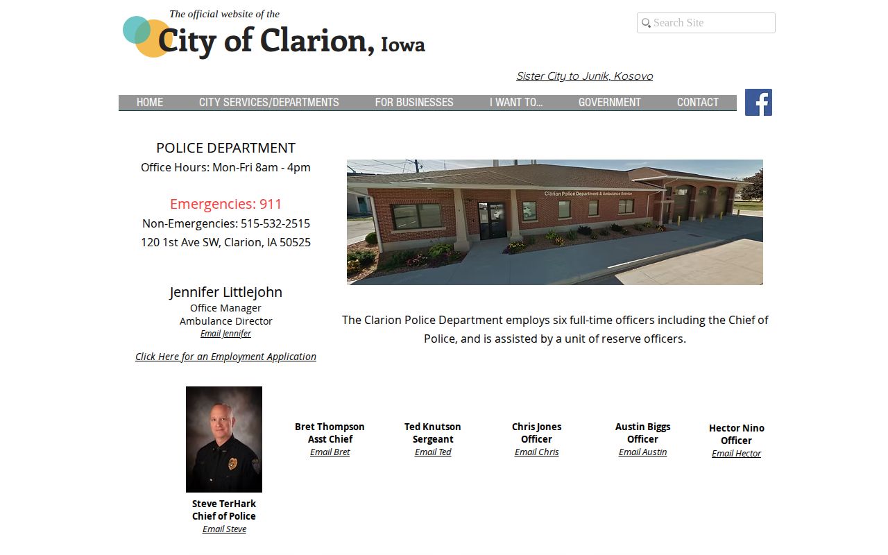 Clarion Police official arrest report and contact page in Wright County