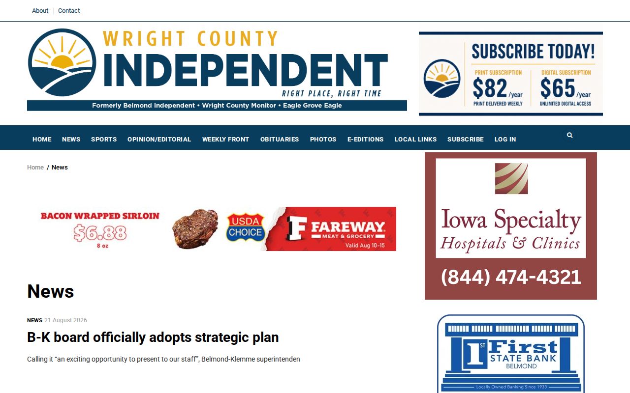 Wright County Iowa crime news and countywide news landing page