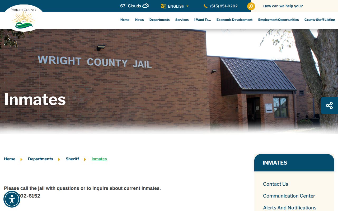Wright County inmate record inquiry page without an online roster