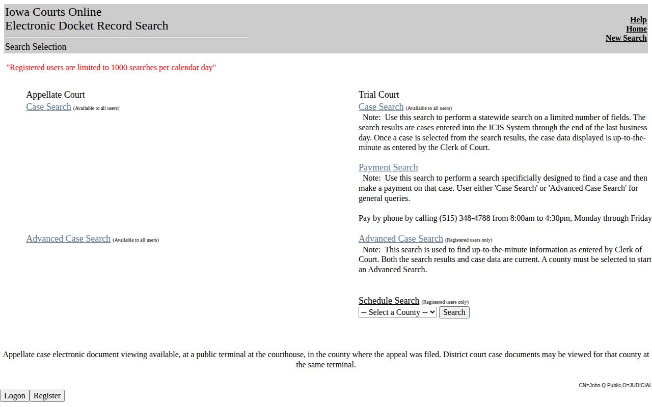 Wright County Iowa warrant and court record search interface